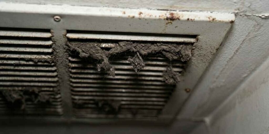 Dust that looks clumpy, wet, or unusually dark